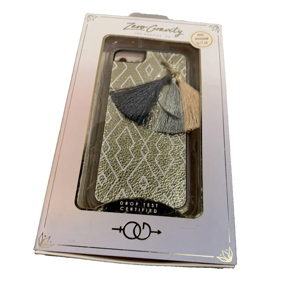 New Anthropology Zero Gravity Gold Trim Boho Tasseled iPhone 6/7/8 Iphone Case